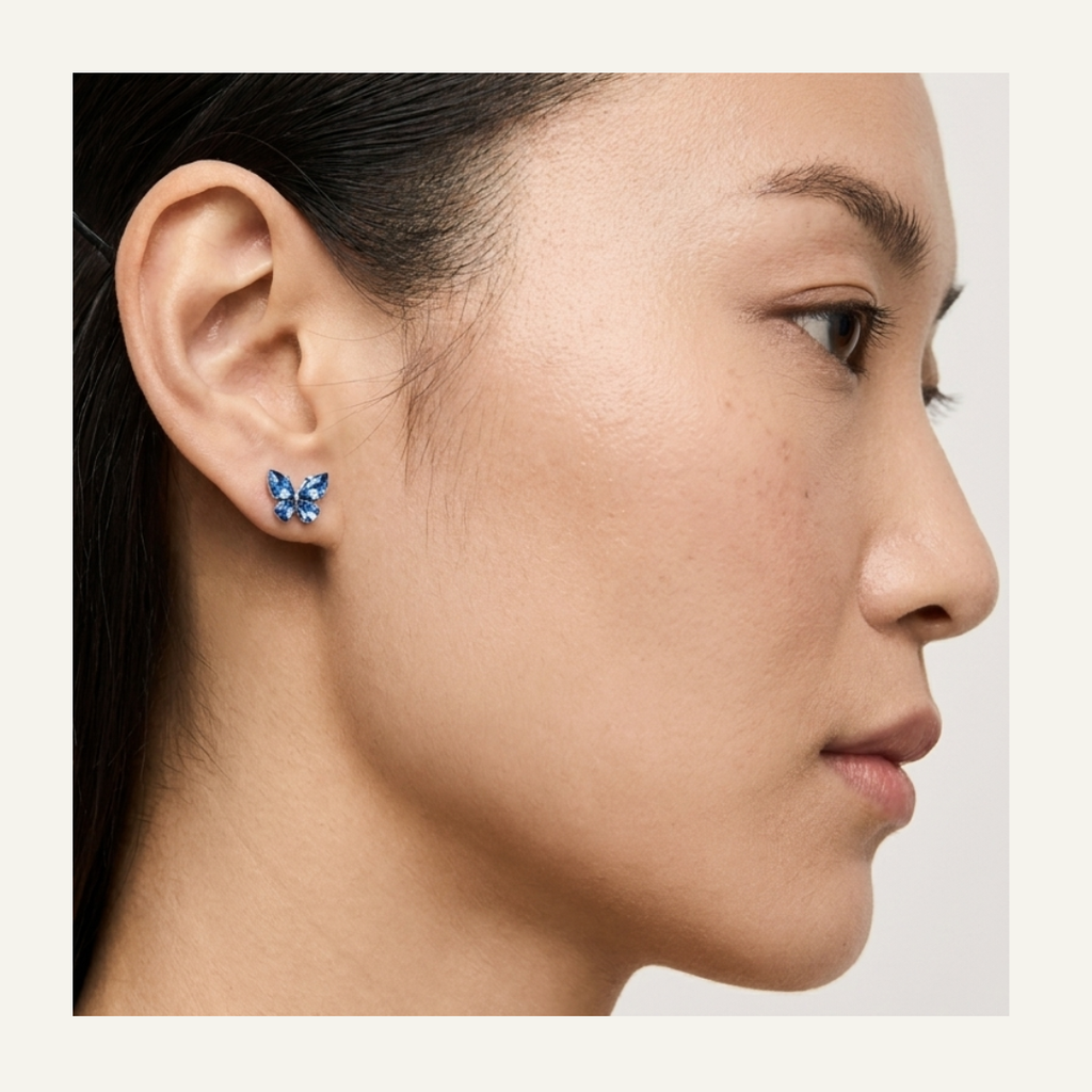 Ocean Blue Rose Butterfly Earrings