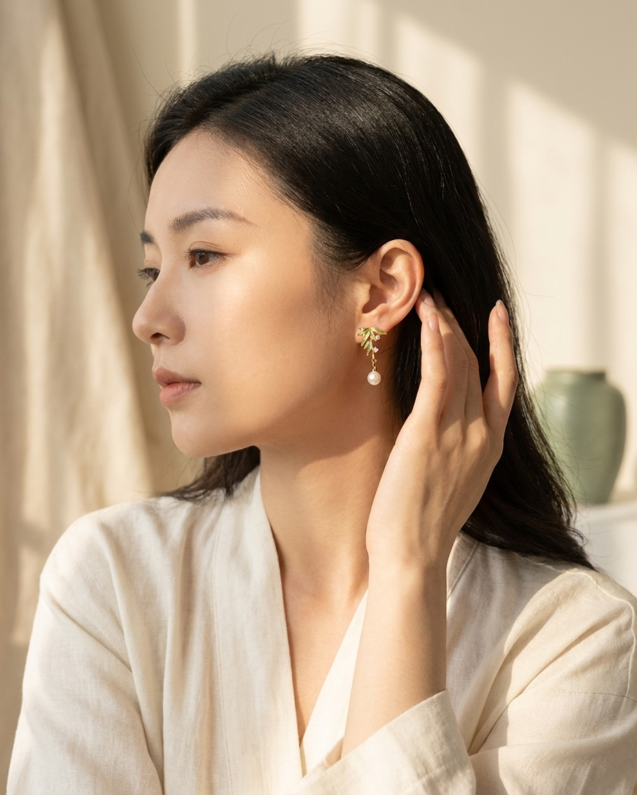Bamboo pearl earrings